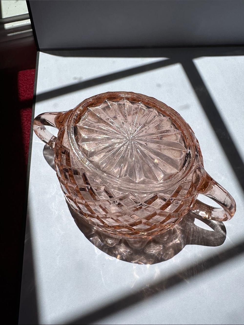 Depression Glass Serving Bowl with Diamond Cut Pattern - Picture 3 of 4